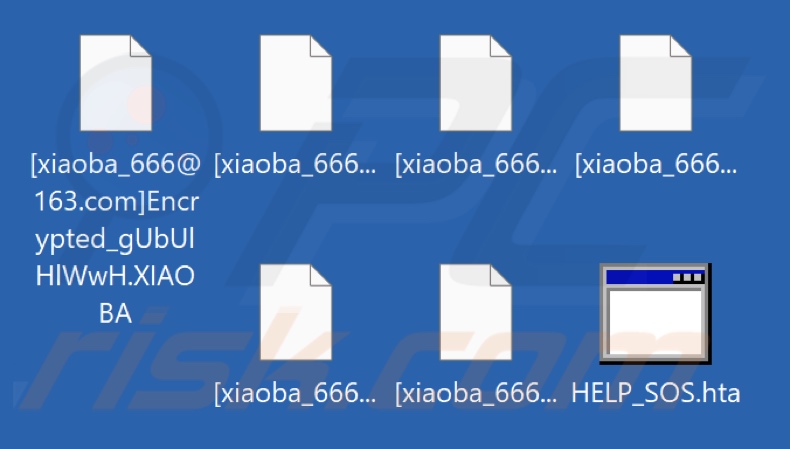 Fichiers cryptés par le ransomware XIAOBA 2.0 (fichiers renommés suivants [xiaoba_666@163.com]Encrypted_[random_string].XIAOBA modèle)
